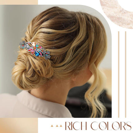 6PCS Vintage Metal Hair Barrettes for Women, Rose Flower Rhinestone French Hair Pins for Updos & Buns