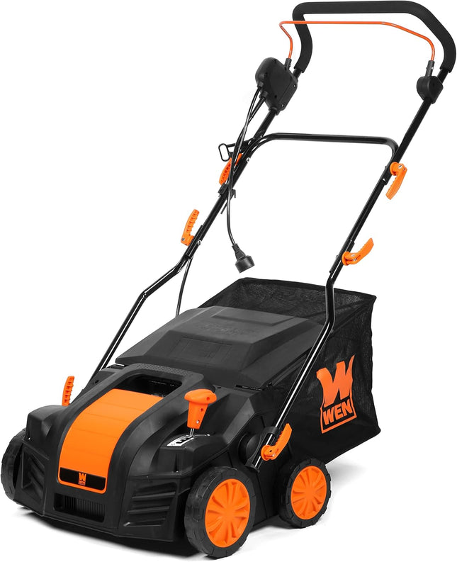 Black 16" Electric Lawn Dethatcher & Scarifier – 15-Amp, Collection Bag Included