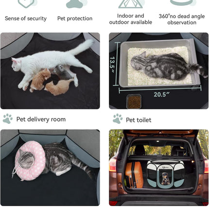 Portable Dog & Cat Playpen with Carrying Case for Small Pets (Grey)