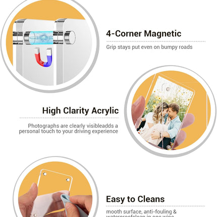4-Pack Car Picture Holders – Clear Acrylic Magnetic Photo Frame for Car Visor