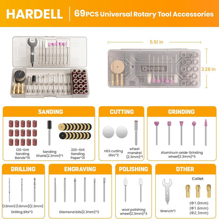 69PCS Rotary Tool Accessories – Universal Bits for Woodworking, Engraving & Polishing