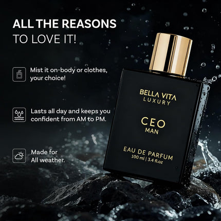 BellaVita Luxury CEO Man Eau de Parfum for Men 100ml Fresh Woody Amber Cologne