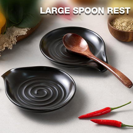 Black Ceramic Spoon Holder – Large Stove Top Spoon Rest for Cooking Utensils