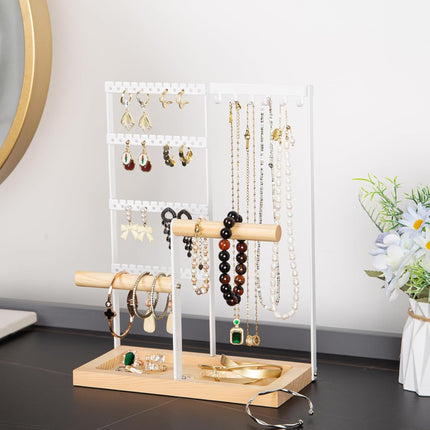 Jewelry Holder Stand – 4-Tier Earring, Necklace & Bracelet Organizer, White