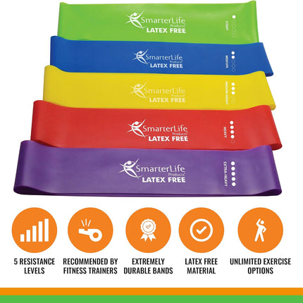 5-Pack Extra Wide Latex-Free Resistance Bands for Workout Physical Therapy Home Gym