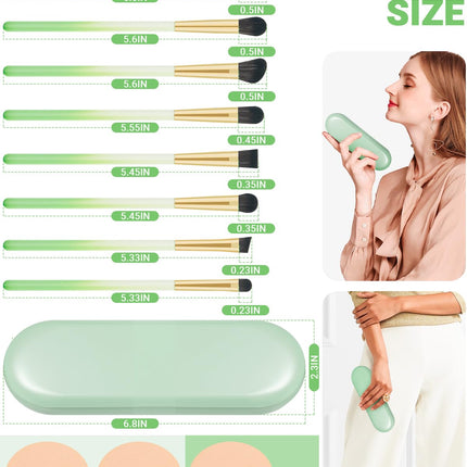 8Pcs Eye Makeup Brush Set, Synthetic Eyeshadow Eyebrow Lip Brushes with Puffs & Case