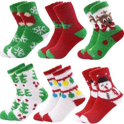 6-Pair Set of Adult Christmas Socks – Cozy, Fuzzy, Plus-Size Holiday Warmth