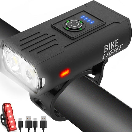 USB Rechargeable Bike Light Set Front Rear Waterproof Bicycle Lights