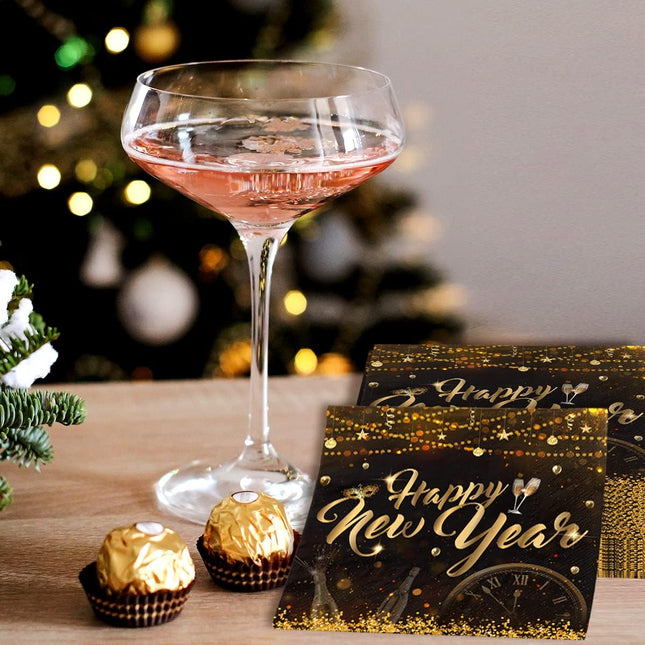 40-Piece 2025 NYE Napkins – Black & Gold Paper Napkins for Party Supplies