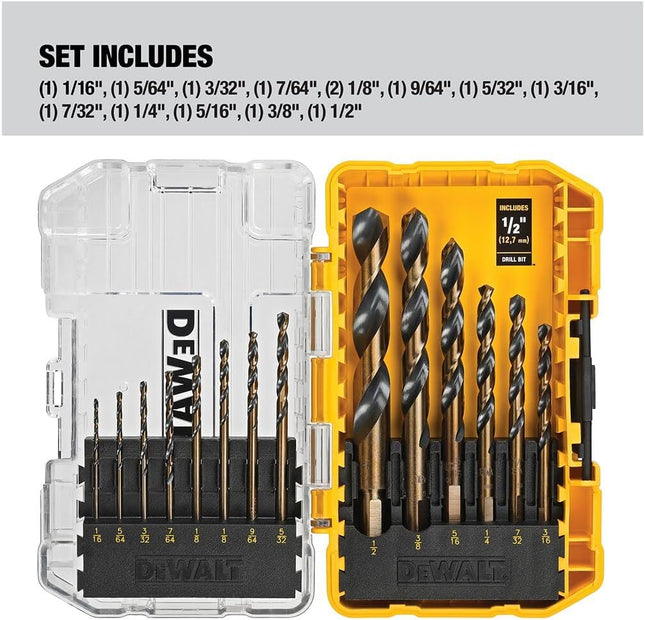 14pc Drill Bit Set with 3 Flat Shank 135° Split Point for Wood Metal Plastic