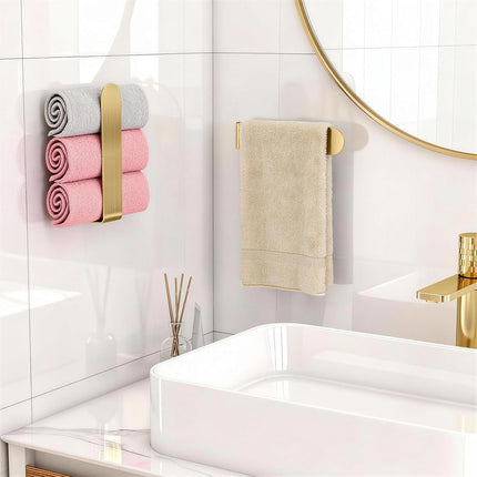 2 Pack Wall Mounted Gold Towel Holders – 8 Inch Adhesive, for Bathroom & Kitchen