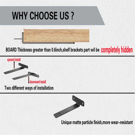 4 Pack Floating Shelf Brackets – 4-Inch Heavy Duty Black Metal L Brackets