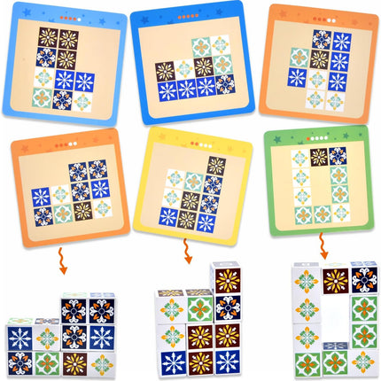 Wooden Matching Puzzle Game Pattern Block Cubes with Bell Family Board Game