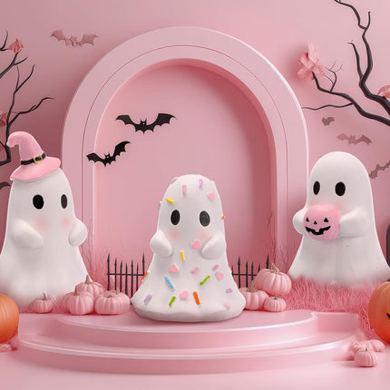 3-Piece Pink Halloween Ghost Figurines, Resin Pastel Tabletop & Mantel Decorations