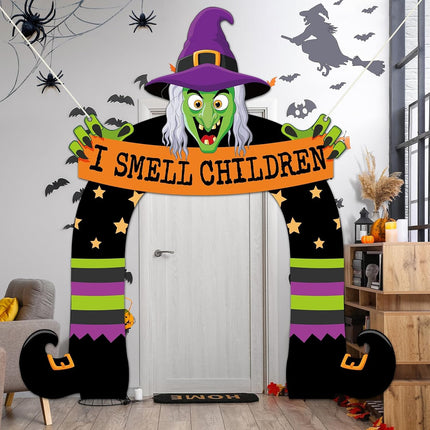 Halloween Witch Porch Sign Banner, Scary Witch Backdrop & Party Photo Prop Decor