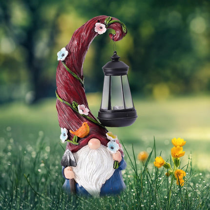 Solar Gnome Garden Decor – Outdoor Yard Statue with Lantern Light