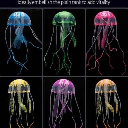 6 Pcs Glowing Jellyfish Aquarium Ornaments Colourful Silicone Fish Tank Decorations