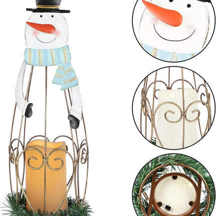 2 Pack Christmas Candle Lanterns with LED Lights Metal Santa Holiday Decor