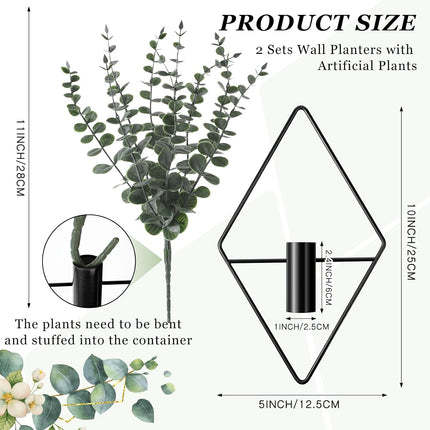 4Pcs Hanging Artificial Planters, Black Geometric Wall Vases, Boho Home Decor