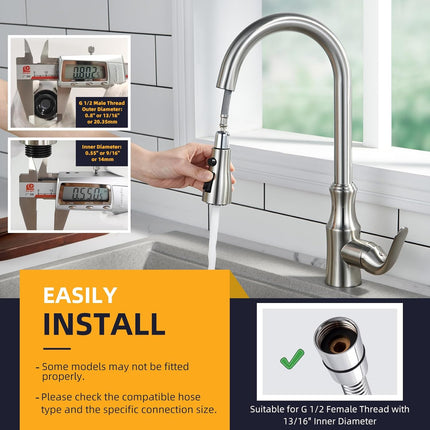 Kitchen Faucet Head Replacement – G 1/2 & 13/16 Inch, Brushed Nickel, 3 Modes