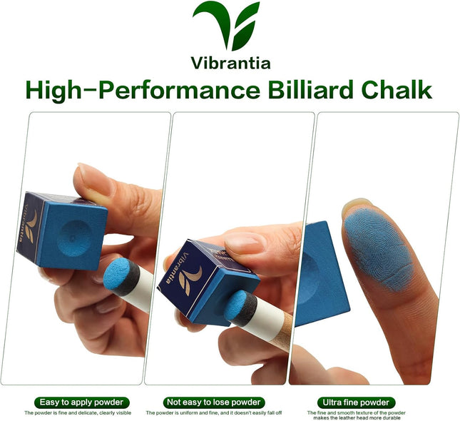 12 Pc Billiard Cue Chalk Cubes, Low Dust Pool Snooker 8-Ball Chalk with Case