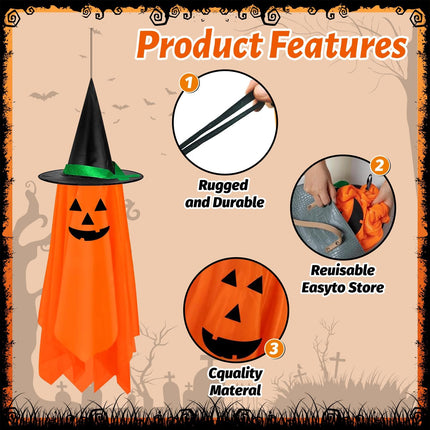 2-Pack Halloween Hanging Pumpkin & Ghost Decor, Cute Outdoor Garden Decorations