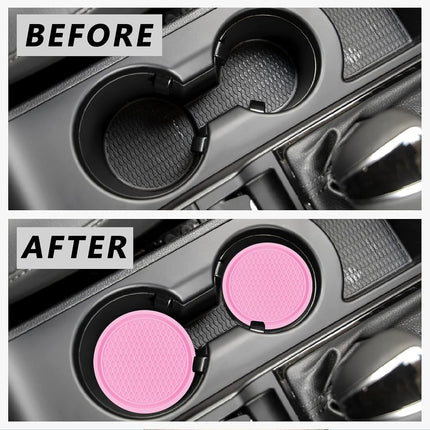 4PCS Car Cup Coasters Pink, Universal Non-Slip Silicone Cup Holder Mats, Auto Decor