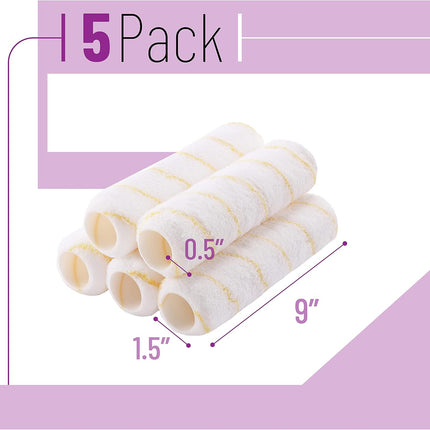 Paint Roller Covers 1/2" x 9" – Pack of 5, Naps for Roller Frames & House Painting