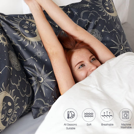 2-Pack Black Satin Pillowcases 20x26, Silk-Like Hair & Skin Pillow Covers, Standard