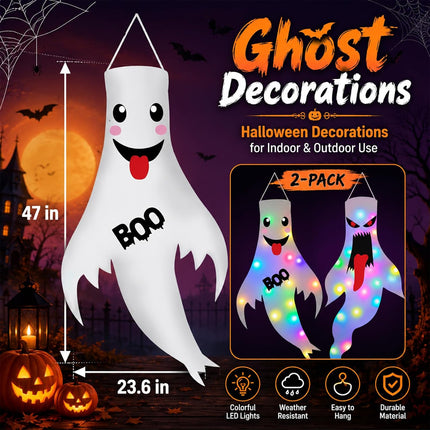 2-Pack Light-Up Halloween Ghost Decorations with LED Lights for Yard & Porch