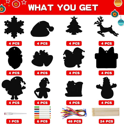 48PCS Christmas Crafts Scratch Art for Kids – Magic Rainbow Scratch-Off Paper Cards