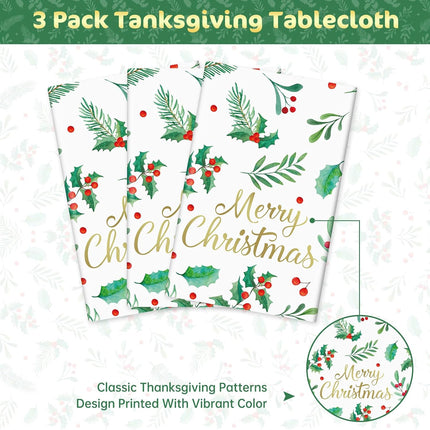 3PCS Merry Christmas Tablecloths – 54x108" Disposable Holiday Table Covers