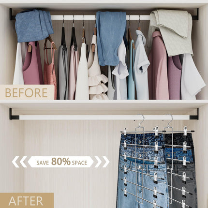 2 Pack 6 Tier Pants Hangers with Clips Space Saving Closet Organizer Swivel