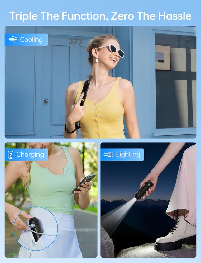 3-in-1 Handheld Mini Fan USB Rechargeable Power Bank Flashlight Travel Cool