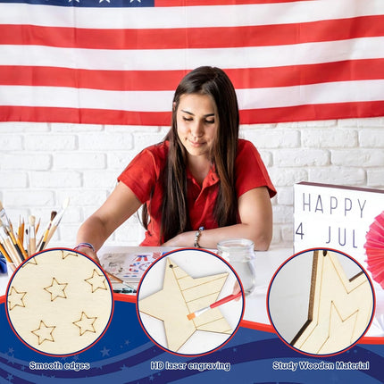 24 Pcs 4th of July Wooden Stars Crafts DIY Paintable Patriotic Cutouts