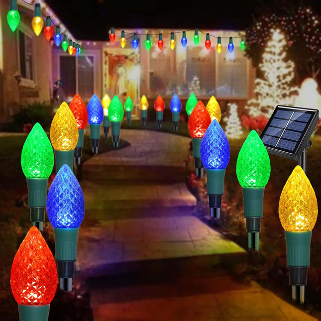 20 Pack Solar C9 Christmas Stake Lights – 2-in-1 Outdoor Xmas Decorations