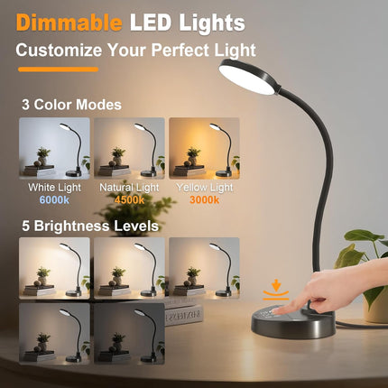 15W LED Desk Lamp with USB Charging Ports Dimmable Table Light for Bedroom, Study