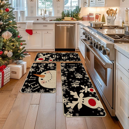 Snowman & Deer Christmas Kitchen Mats Set – Let It Snow Winter Rugs