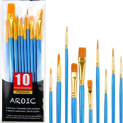 10PCS Paint Brushes – Nylon Hair for Acrylic, Watercolor & Oil Painting