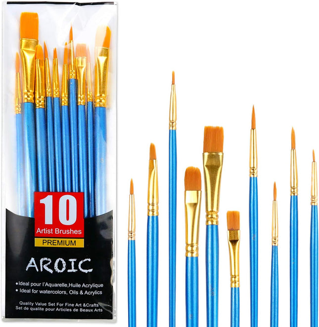 10PCS Paint Brushes – Nylon Hair for Acrylic, Watercolor & Oil Painting