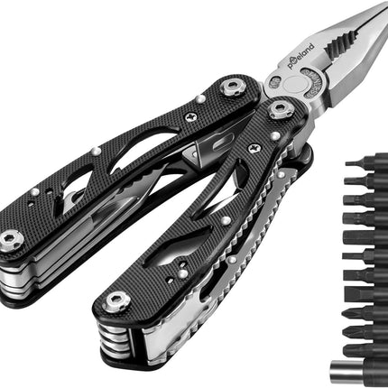 Multitool Pliers Set – Stainless Steel with 11 Bits for Screwdrivers, Black