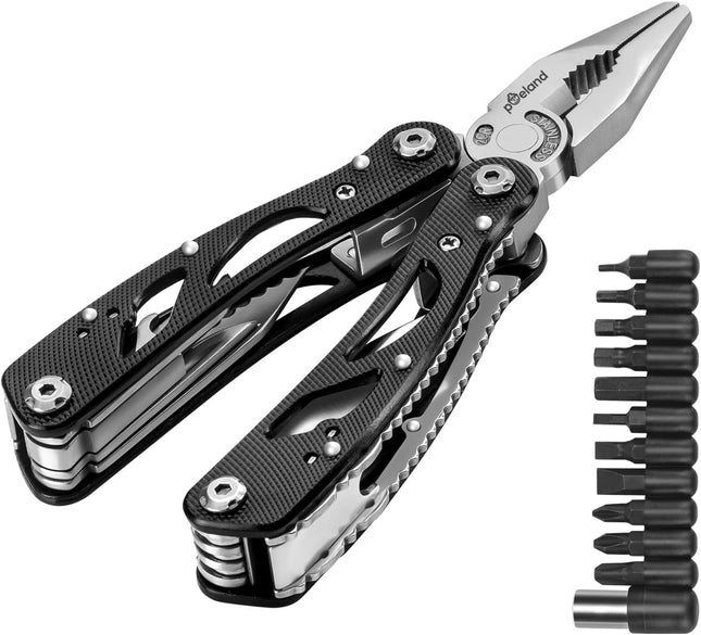 Multitool Pliers Set – Stainless Steel with 11 Bits for Screwdrivers, Black