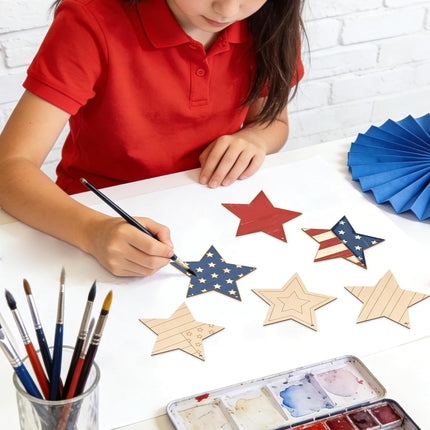 24 Pcs 4th of July Wooden Stars Crafts DIY Paintable Patriotic Cutouts