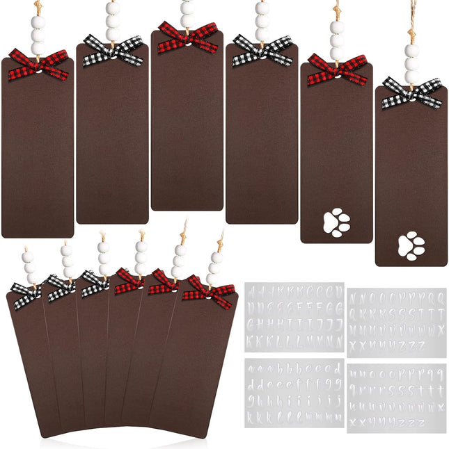 12PCS Christmas Stocking Name Tags Wooden DIY Dog Paw Hanging Decor