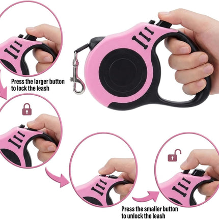Retractable Dog Leash 16FT with Bowl, Waste Bags, for Small/Medium Dogs (Pink)