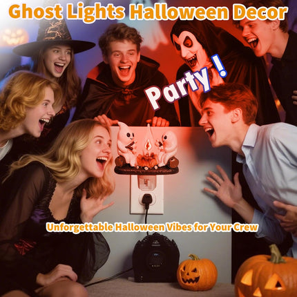 Ghost Campfire Night Light – Flickering Spooky Candle Plug-In Decor