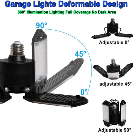 80W LED Garage Light 8000 Lumens 6500K with 3 Adjustable Panels E26 E27 Base