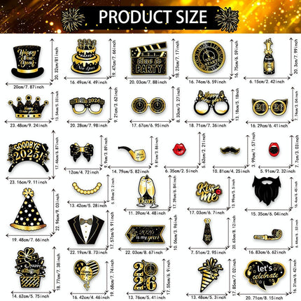 28-Piece Happy New Year 2026 Photo Booth Props – NYE Party Supplies