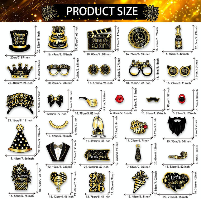 28-Piece Happy New Year 2026 Photo Booth Props – NYE Party Supplies