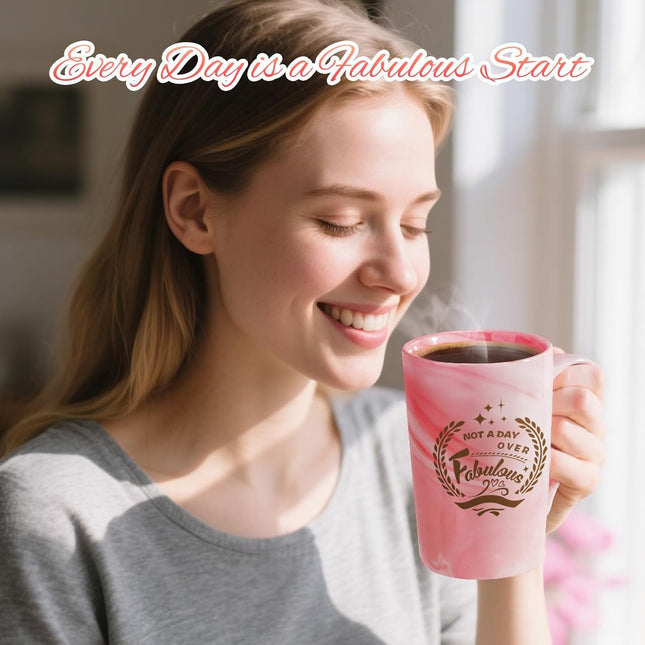 Pink Spa Gift Basket for Women, 12oz Marble Mug, Rose Candle & Bath Bomb Gift Set